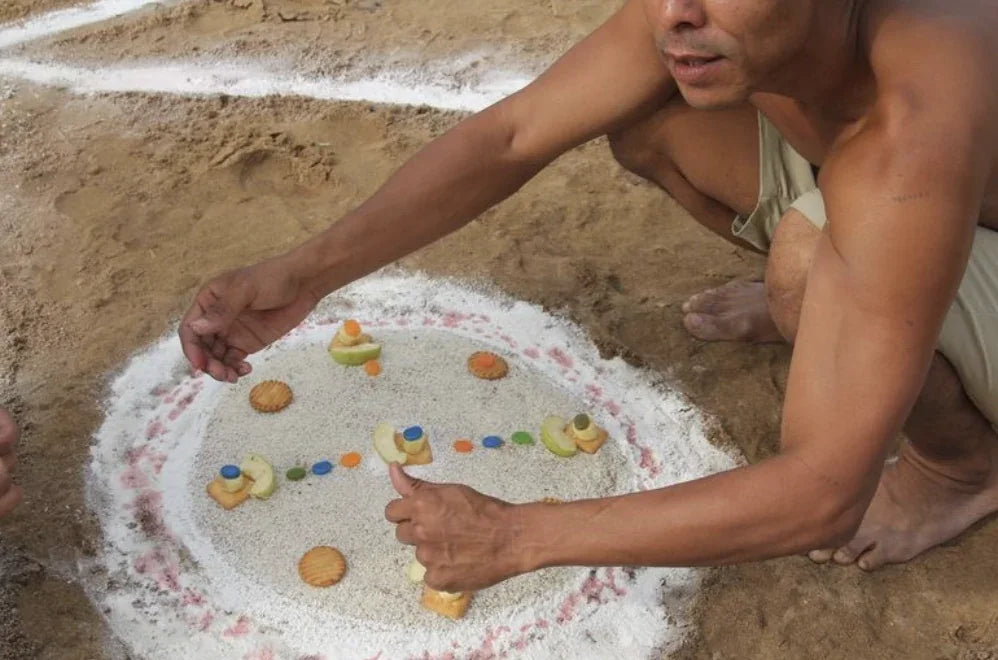 Ceremonial offerings arranged in an Indigenous temple practice